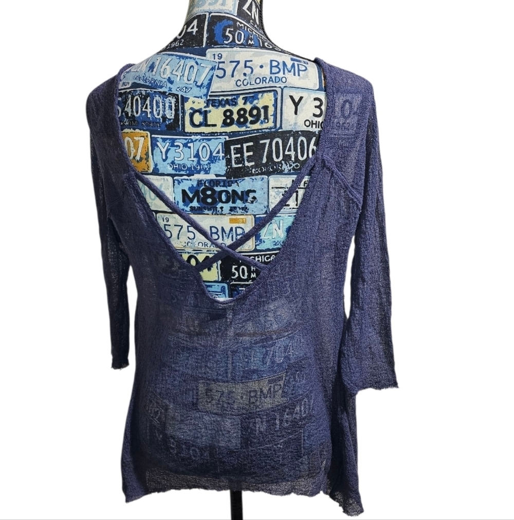 Intimately Free People Purple Gauze 3/4 Sleeve Top S
